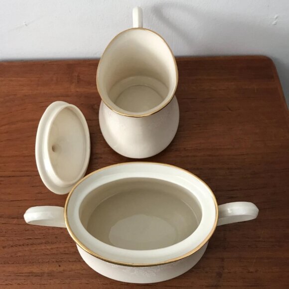 Vintage Lenox SPECIAL Etched Floral Ivory Gold Trim Creamer Sugar Bowl Set USA - Picture 7 of 7